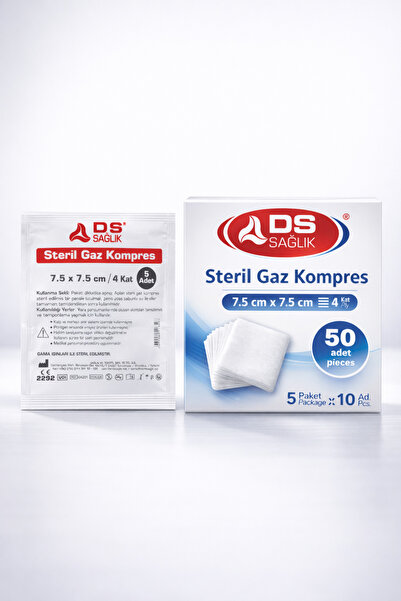 DS Sağlık Steril Spanç Gaz Kompres 7.5x7.5 cm 4 Kat 50 Adet