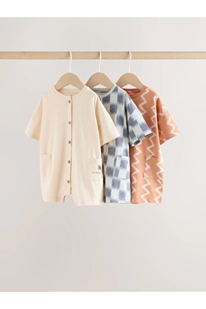 Next Baby Sun-Protected Printed Button Jersey Baby Rompers 3-Pack
