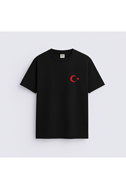 AYDESİGN Drapelul Turciei Moon Star cu imprimeu guler rotund Tricou negru pen...