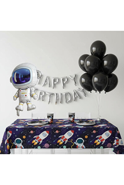 Umamiçe Uzay Party Set – 10 Black Balloons + 8-Plate Cups + Foil Balloon + Ta...