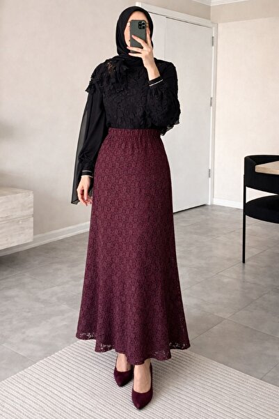 CNG MODA Likralı Astarlı Dantelli Etek