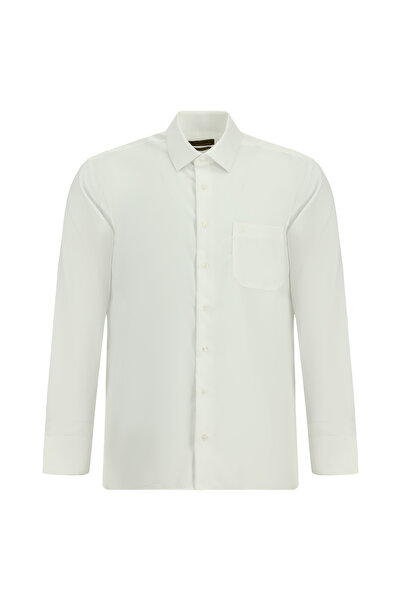 Abdullah Kiğılı Класическа памучна риза с дълъг ръкав и джоб, неизискваща гла...