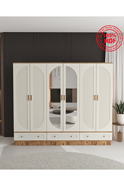 Teen & Bright SOHO 6 KAPAKLI ÇEKMECELİ BAZALI GARDIROP - TAMAMI MDF