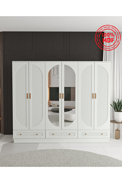 Teen & Bright SOHO 6 KAPAKLI ÇEKMECELİ BAZALI GARDIROP - TAMAMI MDF