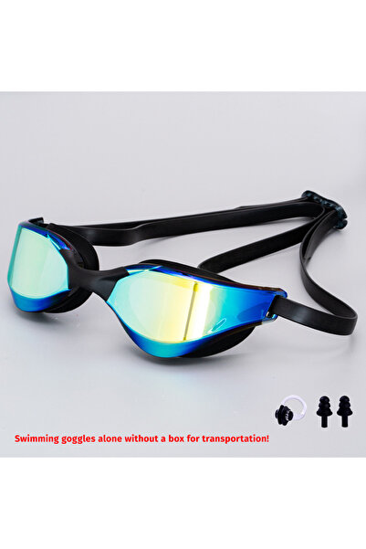 Choice7 نظارات سباحة سوداء وزرقاء للبالغين، مطلية بطلاء احترافي مضاد للضباب