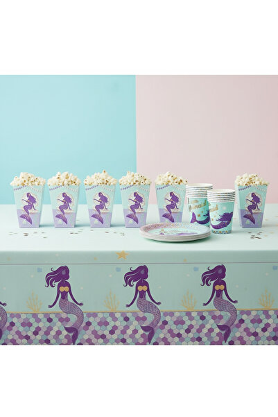 Umamiçe طقم حفلات ميرميد - صندوق ذرة مصري 8 قطع + طقم أطباق وأكواب 8 قطع + مف...