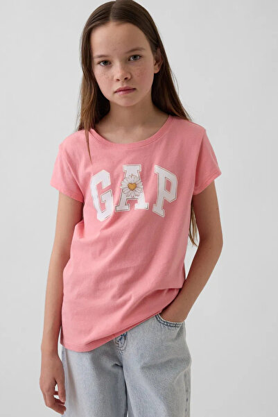 GAP Κοριτσίστικο μπλουζάκι με λεπτομέρεια λογότυπου σε ροζ χρώμα