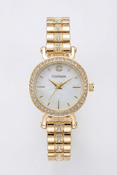 InStyle مرصّع بالأحجار ساعة يد نسائية بإطار ذهبي