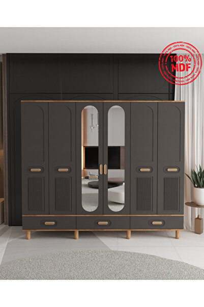 Teen & Bright PERA 6 KAPAKLI ÇEKMECELİ GARDIROP - TAMAMI MDF
