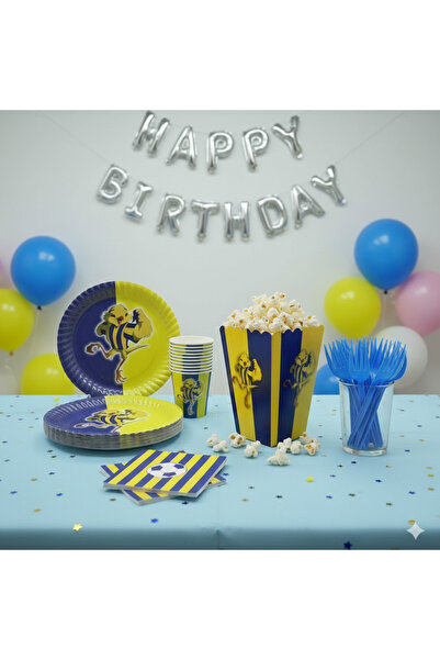 Umamiçe Yellow Navy Blue Party Set – 25-Piece Blue Cutlery + 8-Piece Corn Box...