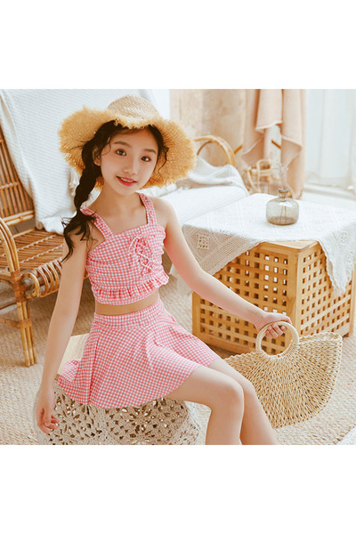 PriStyle Σετ μαγιό δύο τεμαχίων για κορίτσια, ροζ-λευκό καρό σχέδιο, PriStyle®