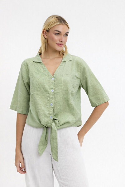 Heaven Ephesus Ženska bluza - Lan Prednja Na vezivanje Košulja - 1600