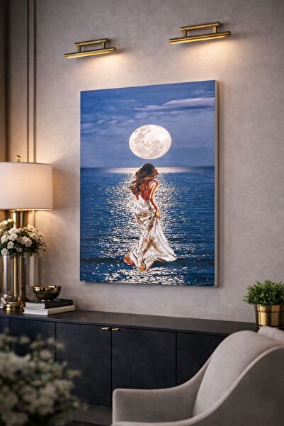 FTRMALZEMECİM Dolunay Deniz Manzaralı Kadın MDF Tablo – Romantik Gece Temalı ...