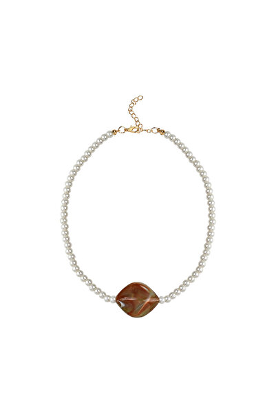 CAL'S Acrylic stone detailed pearl necklace
