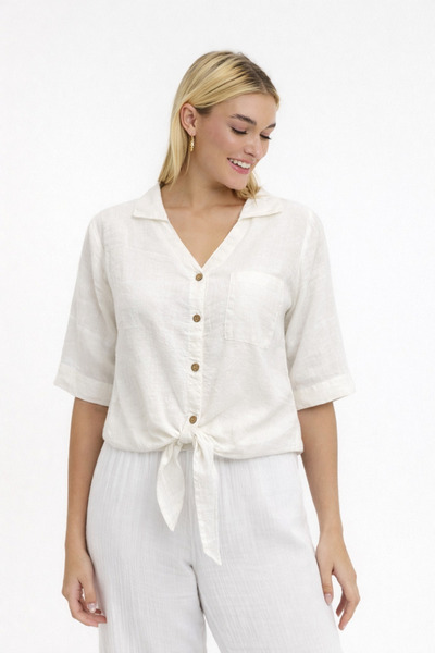Heaven Ephesus Γυναικεία Μπλούζα - Λινό Πουκάμισα με Με δέσιμο άνοιγμα μπροστ...