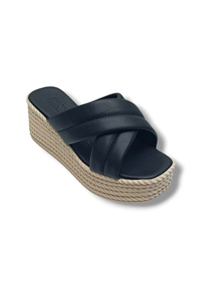 Efsun 3010-26 Skin Cross Band Ανατομικό Σφηνοειδές τακούνι Γυναικεία Παντόφλες