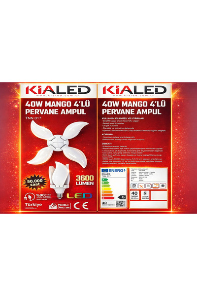 kialed 40W Mango 4’lü Pervane LED Ampul – 3600 Lümen Yüksek Aydınlatma