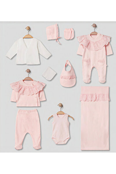 Pugi Baby Pink Lace Collar 10 Piece Baby Girl Hospital Discharge Set