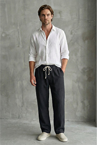 Sizce Moda Men's Linen Muslin Trousers Comfortable Fit Baggy Lightweight Summ...