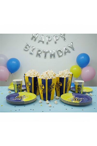 Umamiçe Yellow Navy Blue Party Set – 8-Piece Corn Box + 8-Piece Plate and Cup...