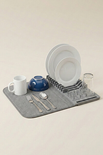 KHAKMA Mikrofiber Bulaşık Matı ve Kurutma Rafı - 37x40 cm - Katlanabilir Tezg...