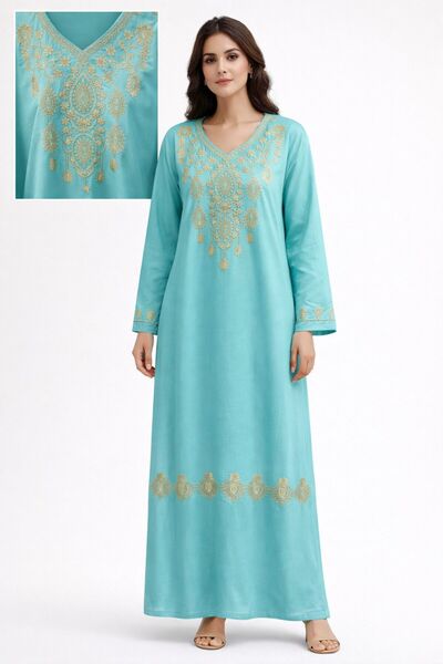 Kareem Miss Salma Women's Cotton jalabiya with luxurious oriental embroidery,...