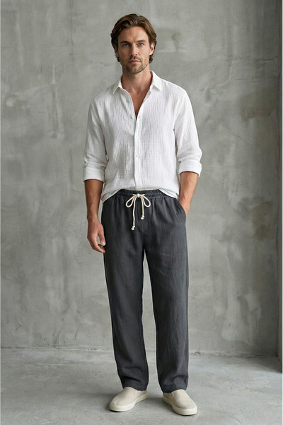 Sizce Moda Men's Linen Muslin Trousers Comfortable Fit Baggy Lightweight Summ...