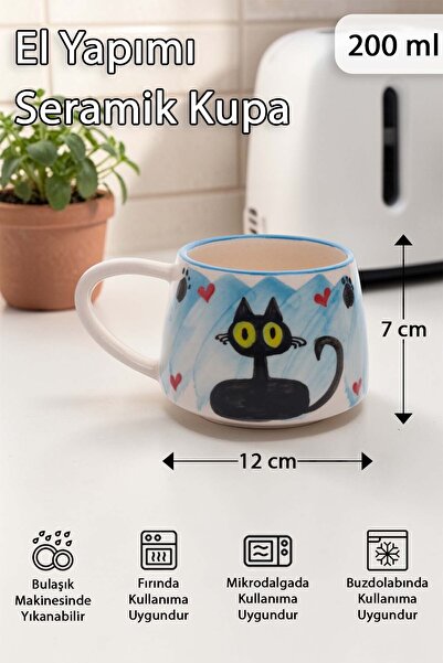 Pawicci Kedi Desenli El Yapımı Seramik Kupa-Pet Serisi