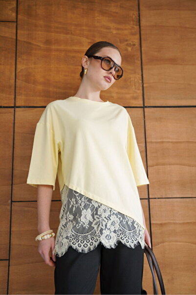Lady Pixie Asymmetric T-Shirt with Lace Detail