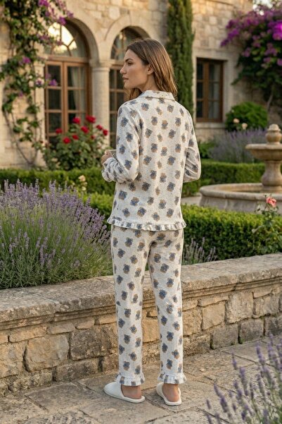 C&City Bürümcük Dokulu Düğmeli Pijama Takım Ayıcık