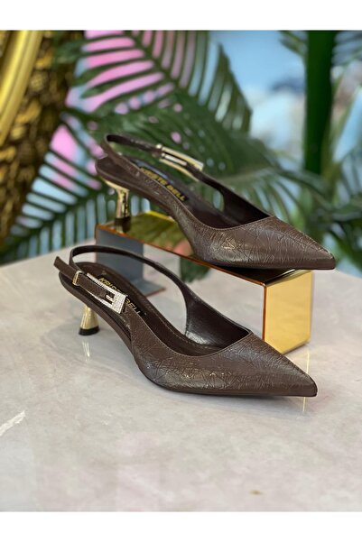 KRISTE BELL - YANI TOKALI DOKULU KAHVERENGİ TOPUKLU AYAKKABI