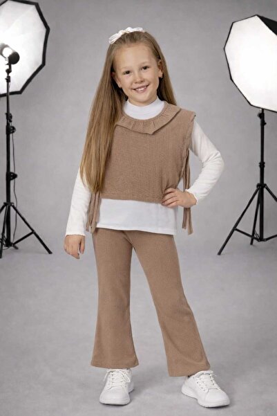 QUESHMA Rebrasta pletenina Trodelni set za devojčice Sezonsko