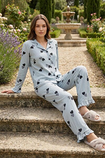 C&City Σετ πιτζάμες Bürümcük με Με υφή κουμπιά, Μπλε Καρδιά