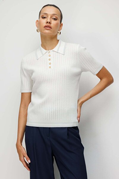 ON Μπλούζα με υφασμάτινο σχέδιο και κουμπιά στο λαιμό