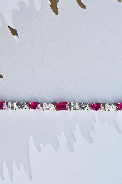 MorMajor Silver YAKUT RUBY DAMLA ÇOKLU ŞEKİL GÜMÜŞ BİLEZİK