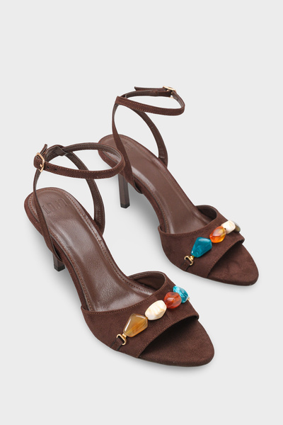 LOJO Kadın Sivri Burun Bilekten Bantlı Deniz Taşı detaylı Günlük Topuklu Ayak...