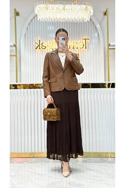 KLAPA جلد سترة بليزر قصيرة