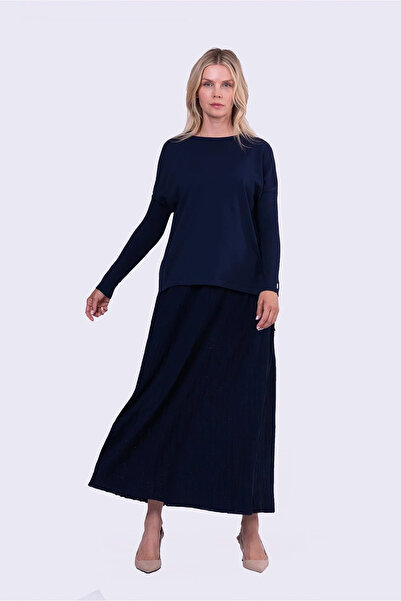 Invee Crimped Sleeve Knitwear Tunic Dark Blue 5879