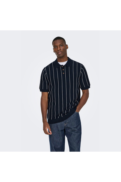 Only & Sons Men's Shirt Collar Striped T-Shirt - 22037080