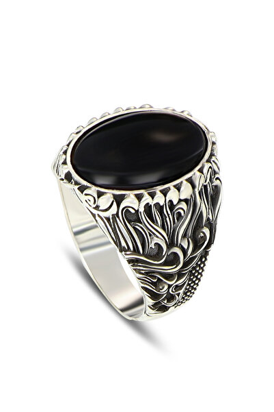 Mirari Jewelry Vintage Desenli Siyah Oniks Taşlı Erkek Yüzük | Premium 0,40 M...