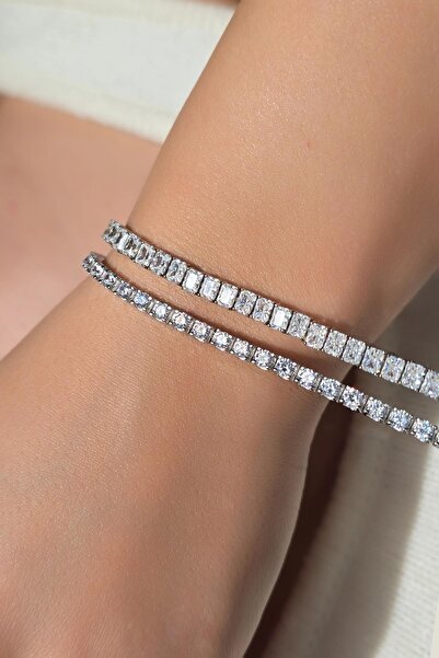 MorMajor Silver İTHAL MOZANİT 4MM DİKDÖRTGEN GÜMÜŞ BİLEKLİK