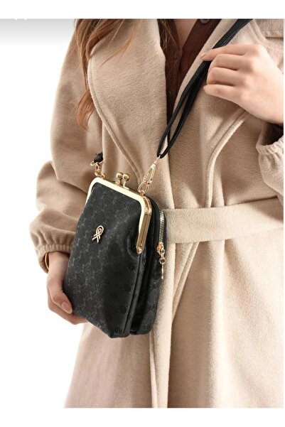 BEBA Burslu Kadın Çapraz Çanta Monogramlı Gold Klipsli, Şık ve Fonksiyonel Om...