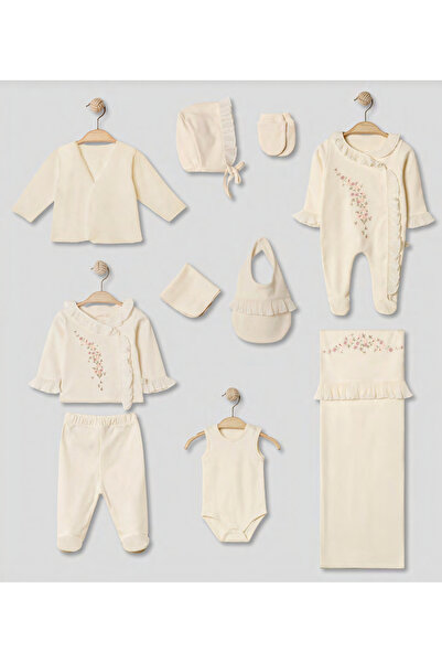 Pugi Baby Flower Embroidered 10-Piece Baby Girl Hospital Discharge Set