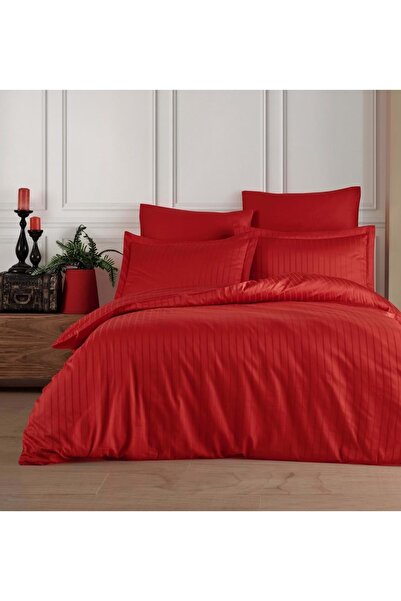 Özdilek Pamuk Saten Line Çift Kişilik Nevresim Takımı (4 Yastık Kılıflı)-Kırmızı