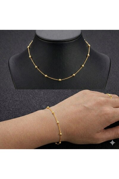 Shiklik 2'li Kadın Gümüş Renk İnce Top Zincir Kolye Ve Bileklik Seti