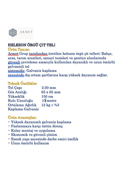 galvaniztel Örgü Çit teli (2mm tel çapı- 6,5x6,5 göz aralığı-1,50cm yükseklik...