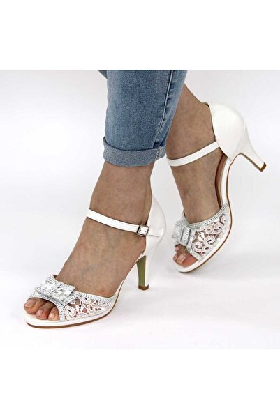 mm Women's Sandals decorated with lace and stones QZL102-WHITE