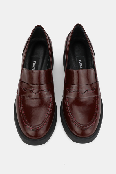 TUNAELLİ KADIN BORDO RUGAN HAKİKİ DOĞAL DERİ 36-41 NUMARA KALIN TOPUKLU LOAFER AYAKKABI