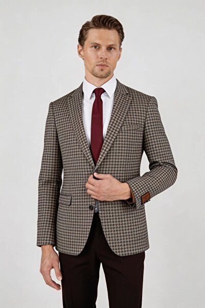 PR PACO ROMANO ART OF FASHİON Men's Slim Fit Pointed Collar Dark Brown Combin...