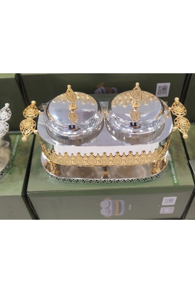 Generic Luxury Gold & Silver Plated Fruit & Snack Tray – Multi-Compartment De...